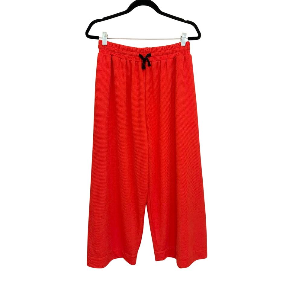 Toit Volant Wide Leg Pants Medium Red Textured Drawstring Culottes Casual Comfy